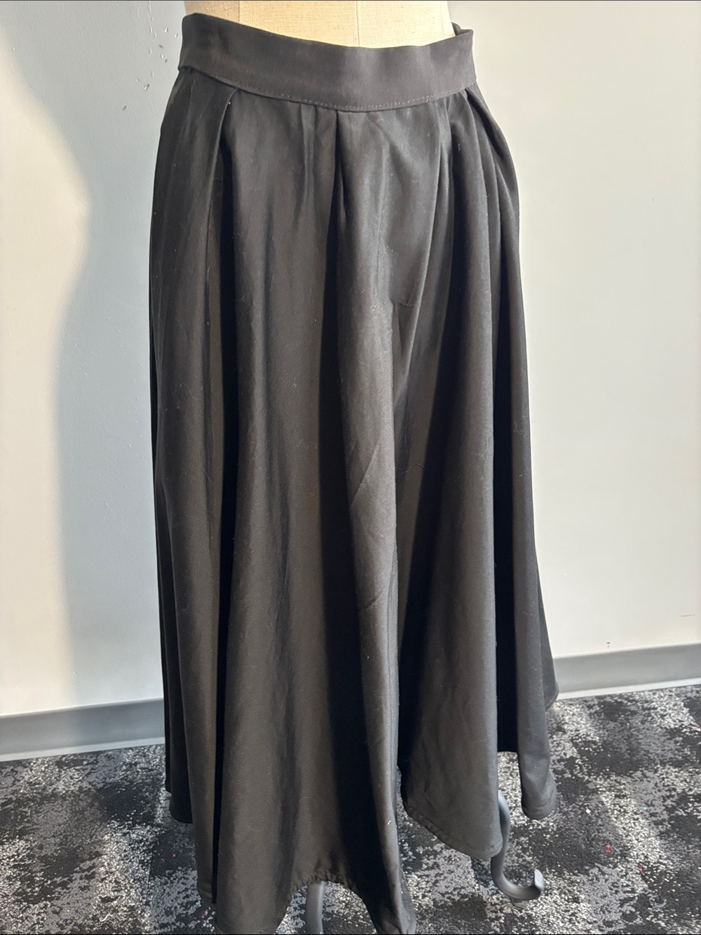 Black A-Line Maxi Skirt with Soft Pleats